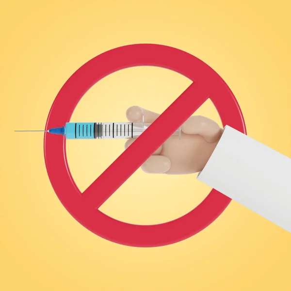 Doktorun Elinde Şırınga Var Aşı Aşının Iptali Çizgi Film Tarzında — Stok fotoğraf