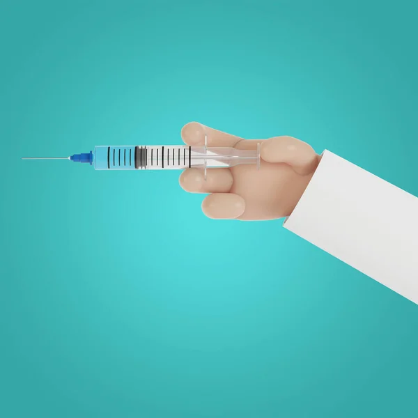 Syringe in the doctor\'s hand. 3D illustration in cartoon style.