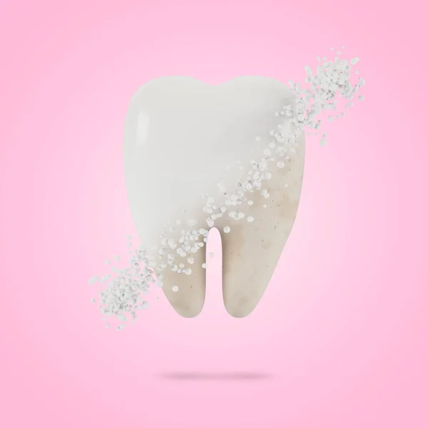 Tooth whitening. The concept of dental examination of teeth, dental health and hygiene. 3D illustration.