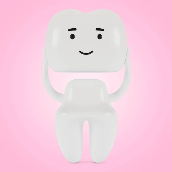 Veneer tooth, cartoon character. The concept of dental examination of teeth, dental health and hygiene. 3D illustration.