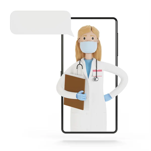 Tela Smartphone Com Uma Médica Consulta Online Serviços Médicos Ilustração — Fotografia de Stock