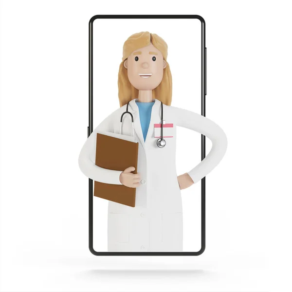 Tela Smartphone Com Uma Médica Consulta Online Serviços Médicos Ilustração — Fotografia de Stock