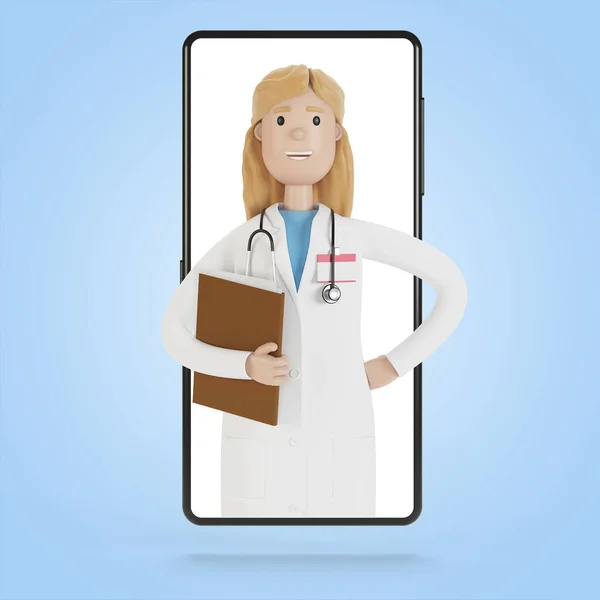 Schermo Dello Smartphone Con Medico Donna Consulenza Online Servizi Medici — Foto Stock