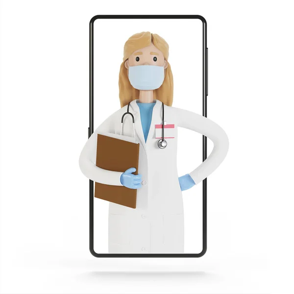 Smartphone Οθόνη Μια Γυναίκα Γιατρό Online Συμβουλές Ιατρικές Υπηρεσίες Εικονογράφηση — Φωτογραφία Αρχείου