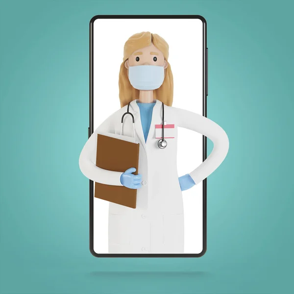 Tela Smartphone Com Uma Médica Consulta Online Serviços Médicos Ilustração — Fotografia de Stock