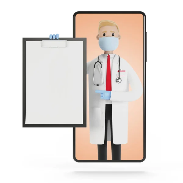 Erkek Doktorla Akıllı Telefon Ekranı Çevrimiçi Sağlık Sigortası Konsepti Sözleşme — Stok fotoğraf