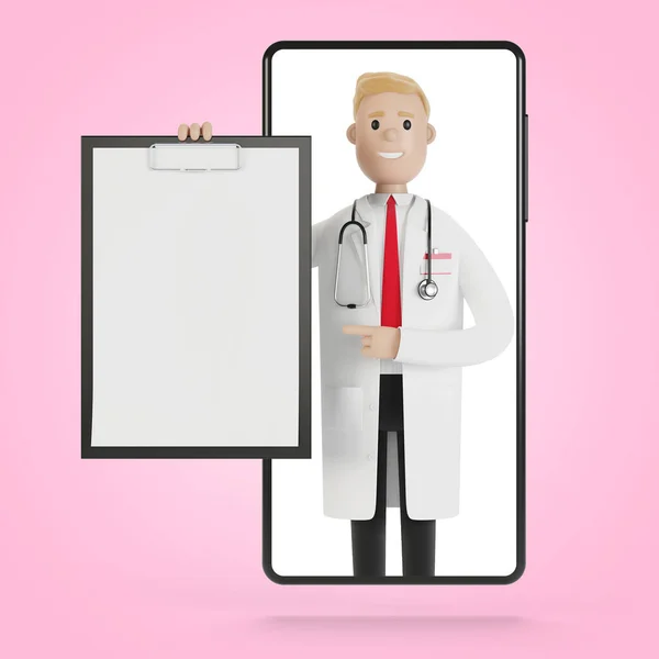Smartphone Οθόνη Αρσενικό Γιατρό Online Ασφάλιση Υγείας Έννοια Γιατρός Έχει — Φωτογραφία Αρχείου