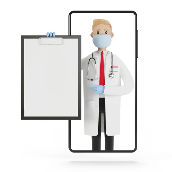 Smartphone Scherm Met Mannelijke Arts Online Ziektekostenverzekering Concept Dokter Heeft — Stockfoto