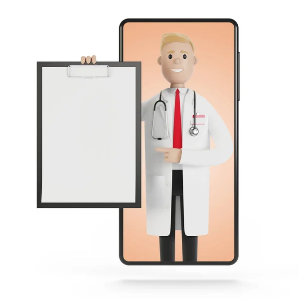 Smartphone Scherm Met Mannelijke Arts Online Ziektekostenverzekering Concept Dokter Heeft — Stockfoto