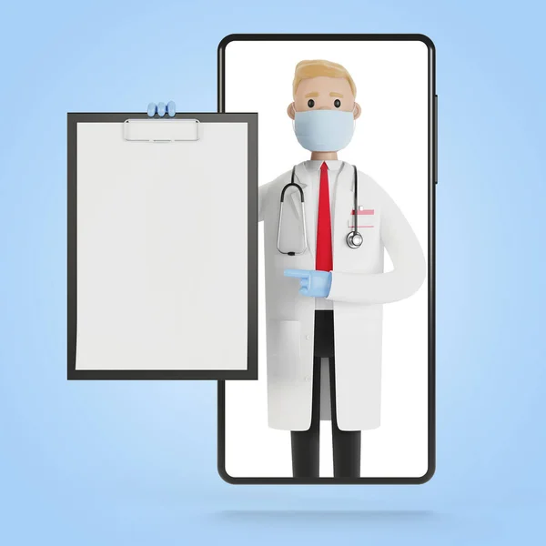 Schermo Smartphone Con Medico Maschio Concetto Assicurazione Sanitaria Online Dottore — Foto Stock