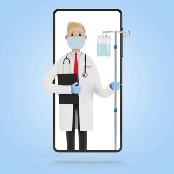 Doctor Dropper Smartphone Screen Toxicology Intoxication Decontamination Online Doctor Illustration — Stock Photo, Image