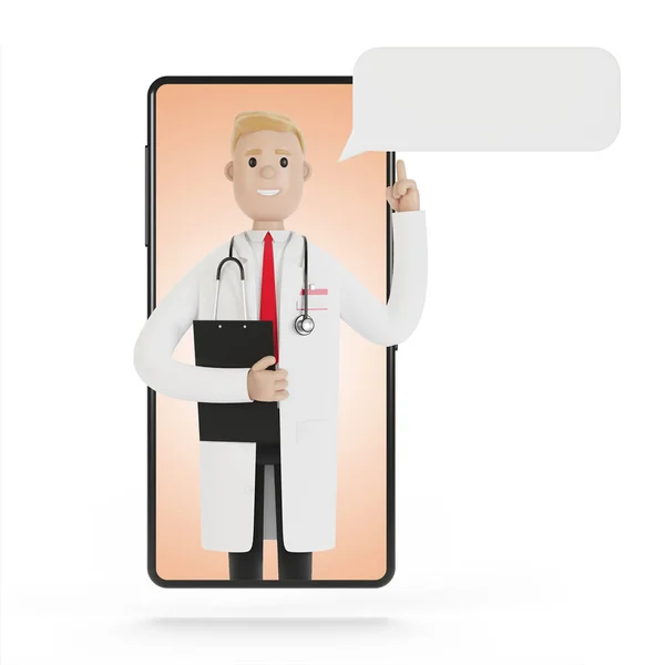 Ekran Smartfona Męskim Lekarzem Konsultacje Online Usługi Medyczne Ilustracja Stylu — Zdjęcie stockowe