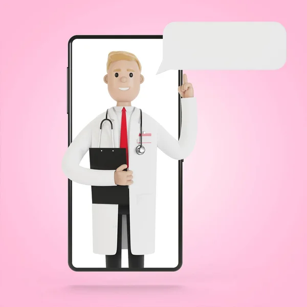 Schermo Smartphone Con Medico Maschio Consulenza Online Servizi Medici Illustrazione — Foto Stock
