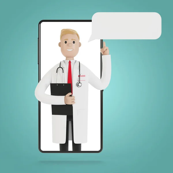 Smartphone Screen Male Doctor Online Consultation Medical Services Illustration Cartoon — Stock Photo, Image