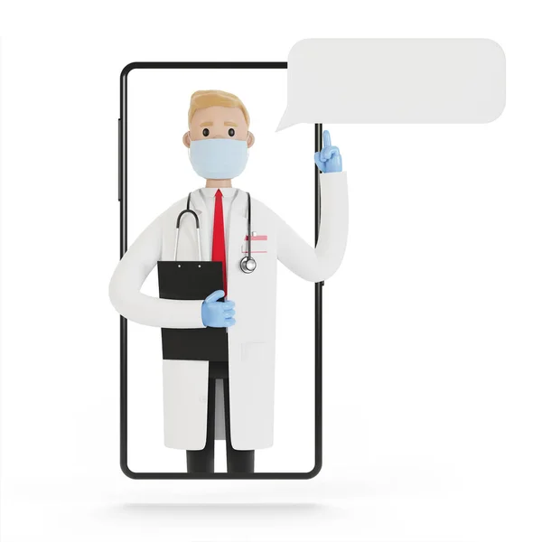 Smartphone Screen Male Doctor Online Consultation Medical Services Illustration Cartoon — Stock Photo, Image