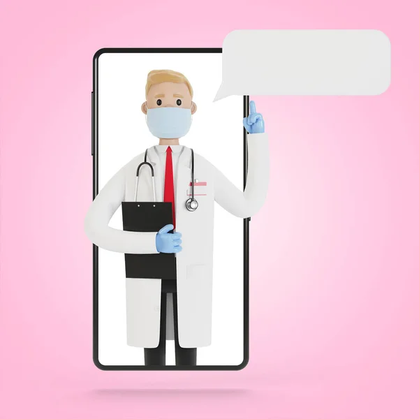 Tela Smartphone Com Médico Masculino Consulta Online Serviços Médicos Ilustração — Fotografia de Stock