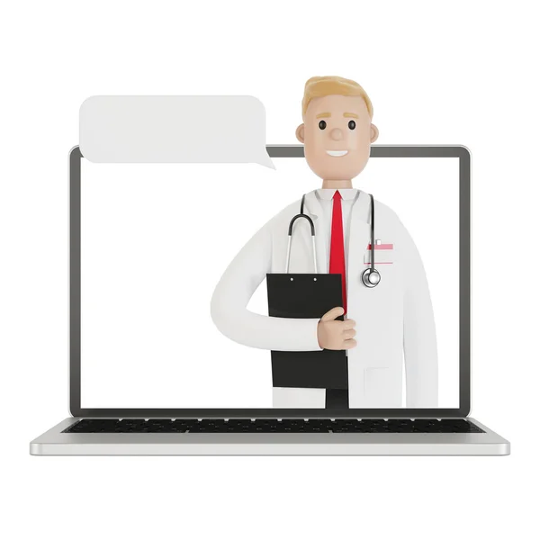 Οθόνη Laptop Αρσενικό Γιατρό Online Ασφάλιση Υγείας Έννοια Γιατρός Έχει — Φωτογραφία Αρχείου