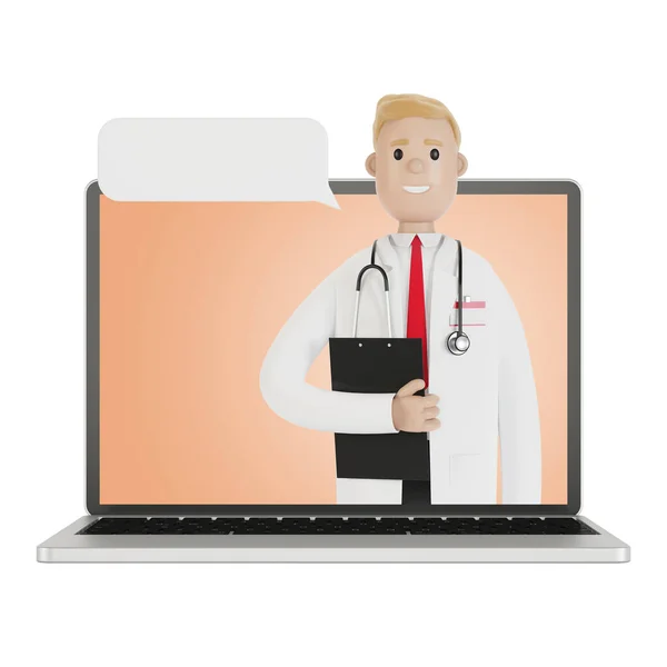 Οθόνη Laptop Αρσενικό Γιατρό Online Ασφάλιση Υγείας Έννοια Γιατρός Έχει — Φωτογραφία Αρχείου