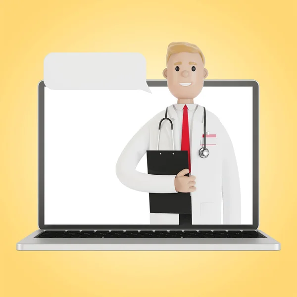 Laptop Screen Male Doctor Online Health Insurance Concept Doctor Holds — Stock Photo, Image