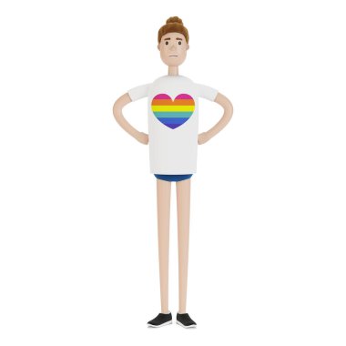 LGBT tişörtlü kız. LGBT topluluğu. Çizgi film tarzında 3B illüstrasyon.