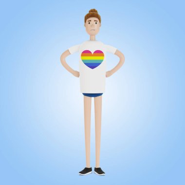 LGBT tişörtlü kız. LGBT topluluğu. Çizgi film tarzında 3B illüstrasyon.