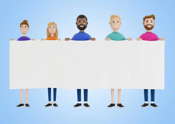 Een Groep Mensen Met Een Blanco Spandoek Illustratie Cartoon Stijl — Stockfoto