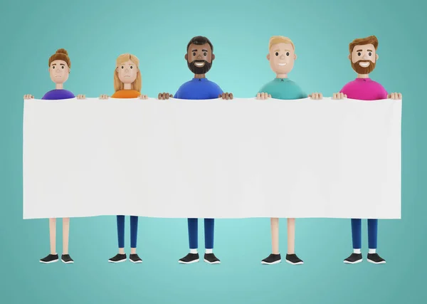 Een Groep Mensen Met Een Blanco Spandoek Illustratie Cartoon Stijl — Stockfoto