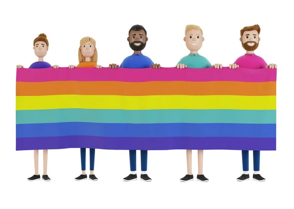 Group People Holding Lgbt Flag Lgbt Community Group Gay Lesbian — Stock Photo, Image