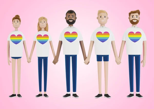 Persone Felici Diverse Nazionalità Che Tengono Mano Comunità Lgbt Gruppo — Foto Stock