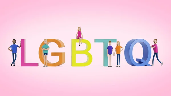 Lhbt Fellesskap Gruppe Homofile Lesbiske Bifile Transkjønnede Aktivister Illustrasjon Tegnefilmstil – stockfoto