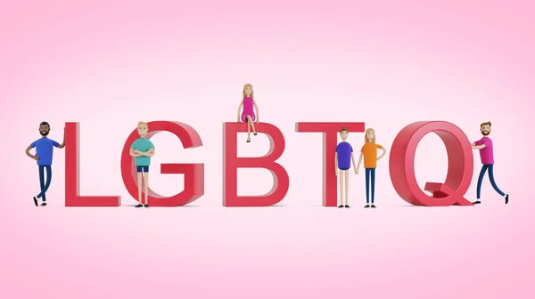 Hbtq Samhället Grupp Homosexuella Bisexuella Och Transpersoner Illustration Tecknad Stil — Stockfoto