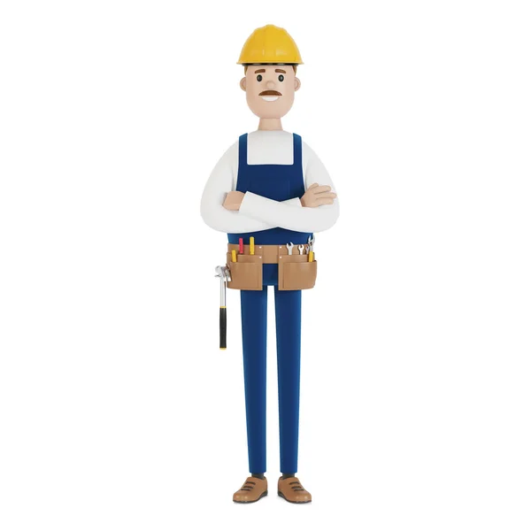 Bouwer Een Helm Met Gereedschap Bouwvakker Illustratie Cartoon Stijl — Stockfoto