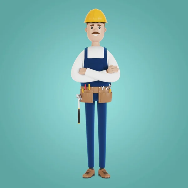 Constructeur Dans Casque Avec Des Outils Travailleur Construction Illustration Dans — Photo