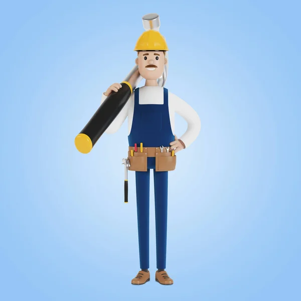 Ein Bauarbeiter Mit Hartem Hut Und Einem Großen Hammer Bauarbeiter — Stockfoto