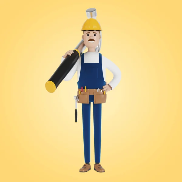 Constructeur Avec Casque Gros Marteau Travailleur Construction Illustration Dans Style — Photo