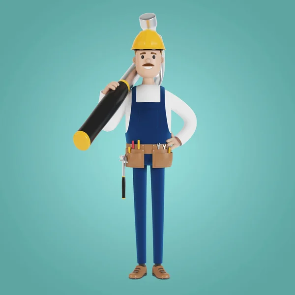 Constructeur Avec Casque Gros Marteau Travailleur Construction Illustration Dans Style — Photo