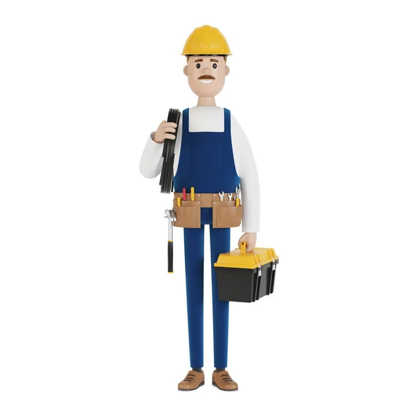 Travailleur Construction Électricien Avec Des Outils Avec Une Illustration Fil — Photo