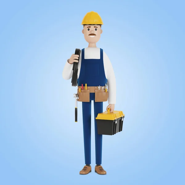 Travailleur Construction Électricien Avec Des Outils Avec Une Illustration Fil — Photo