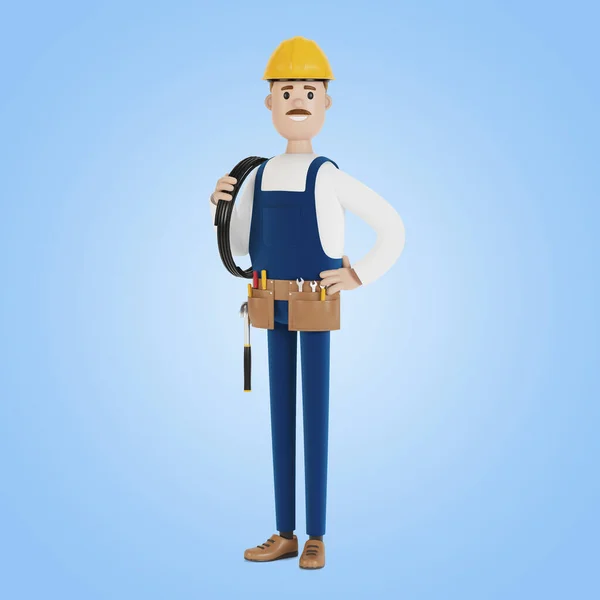 Trabajador Construcción Electricista Con Herramientas Con Una Ilustración Alambre Estilo — Foto de Stock
