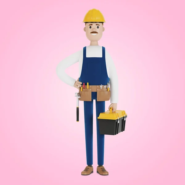 Constructeur Avec Casque Une Boîte Outils Travailleur Construction Illustration Dans — Photo