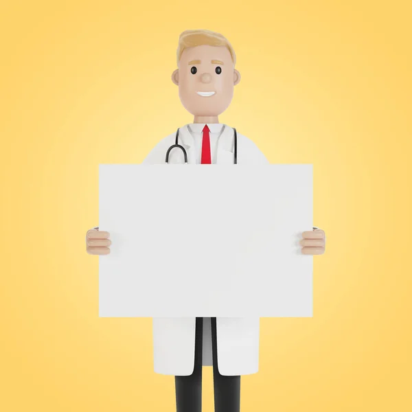 Mediziner Mit Einem Leeren Plakat Illustration Cartoon Stil — Stockfoto