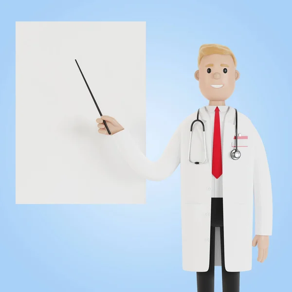 Médico Masculino Para Señala Una Pizarra Presentación Prueba Visión Ilustración — Foto de Stock