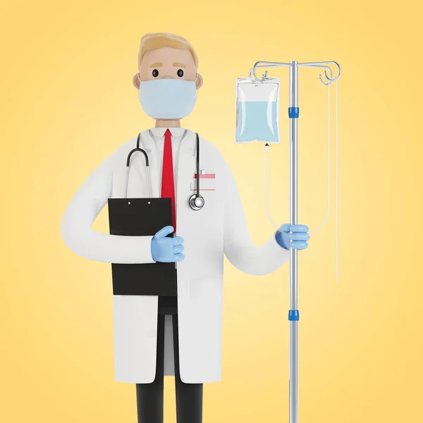 医生与一个投水者 毒理学 发短信 卫生保健概念 医疗设备 卡通风格的3D插图 — 图库照片