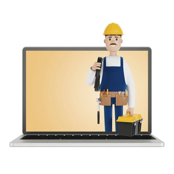 Electrician Builder Laptop Screen Husband Hour Electrician Plumber Carpenter Calls — Stock Photo, Image