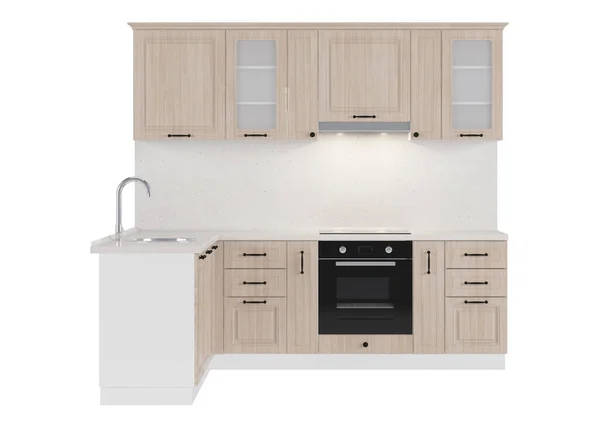 Кухня Мебель Кухонное Оборудование Белом Фоне Рендеринг — стоковое фото