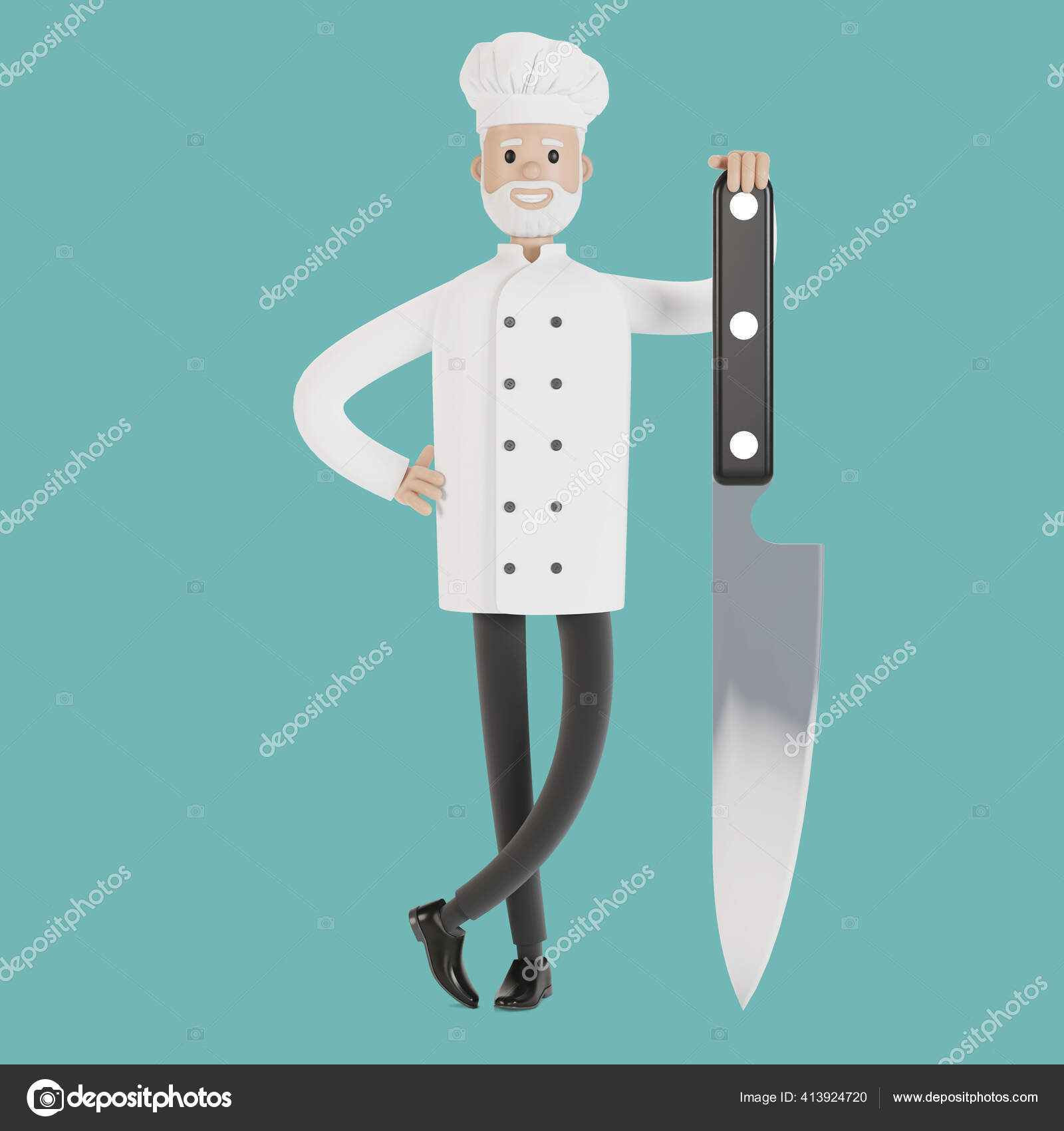 Chef Large Knife Illustration Cartoon Style Stock Illustration by