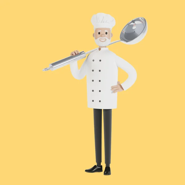 Chef Com Uma Grande Concha Ilustração Estilo Cartoon — Fotografia de Stock