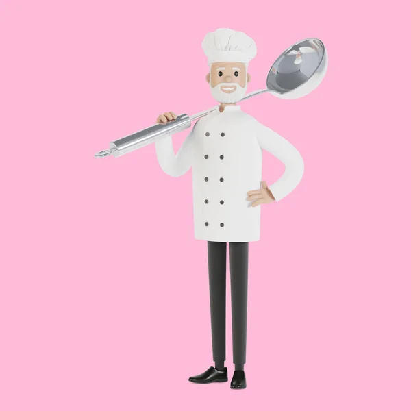 Chef Com Uma Grande Concha Ilustração Estilo Cartoon — Fotografia de Stock