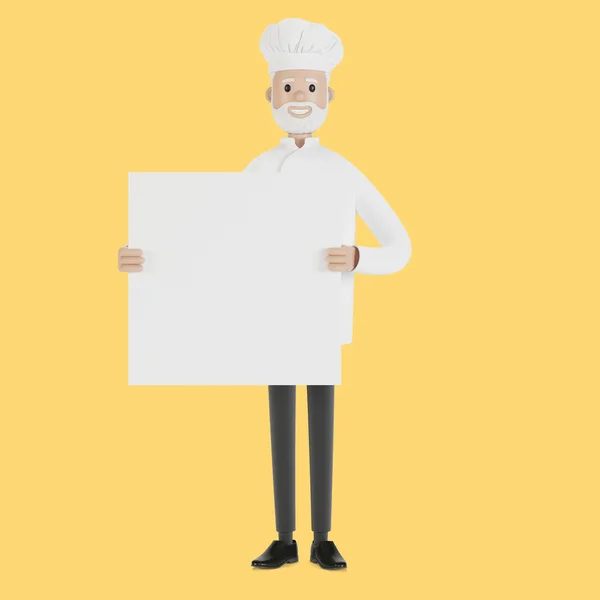 大厨手里拿着横幅卡通风格的3D插图 — 图库照片