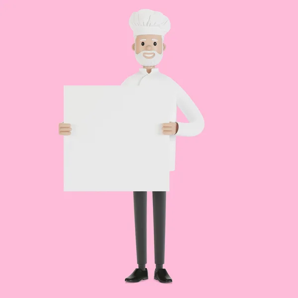 Chef Con Uno Striscione Mano Illustrazione Stile Cartone Animato — Foto Stock